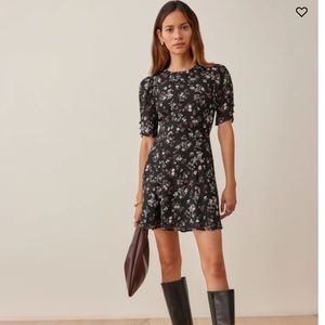 Reformation Bard Dress Mini Puff Sleeve Jolene Georgette Floral Size 12